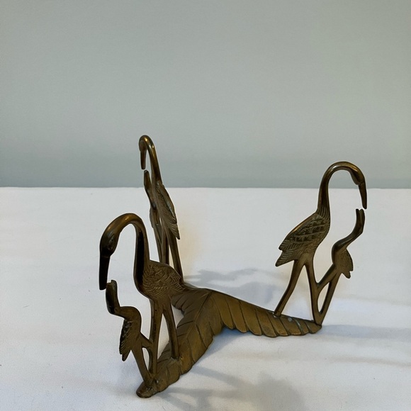 VTG Brass Crane Sculpture 6 inch Birds Tripod Stand MCM Heron Maximalist - Picture 7 of 9